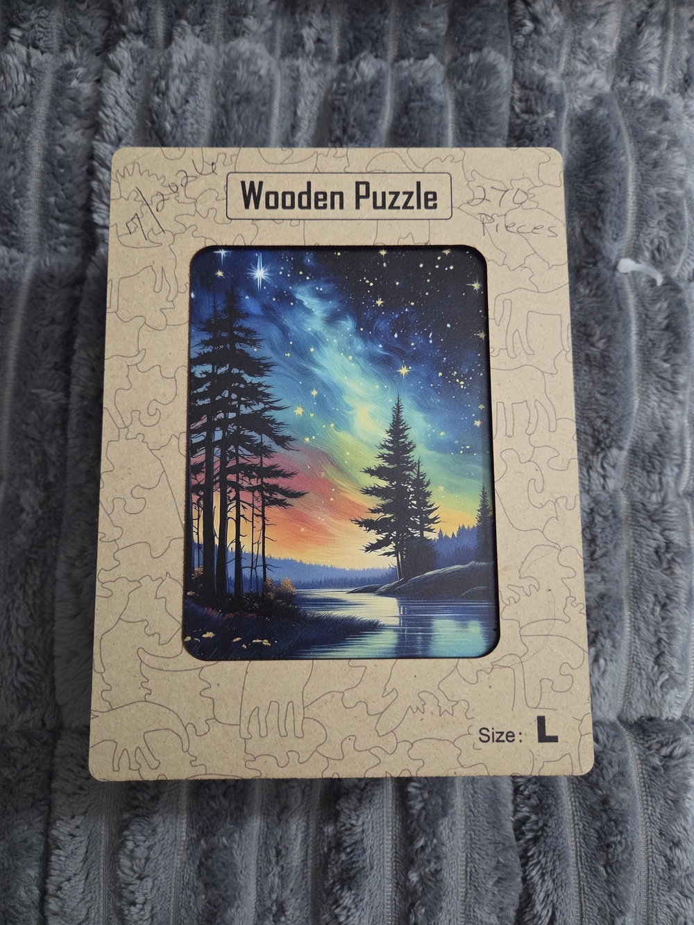 Wooden Puzzle - Aurora Night Landscape (Blue, Green, Orange)